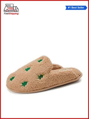 🎅 Women's Teddy Sherpa Scuff Slippers Memory Foam Slip On Gift